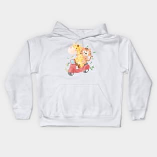 cute animal friends riding scooter Kids Hoodie